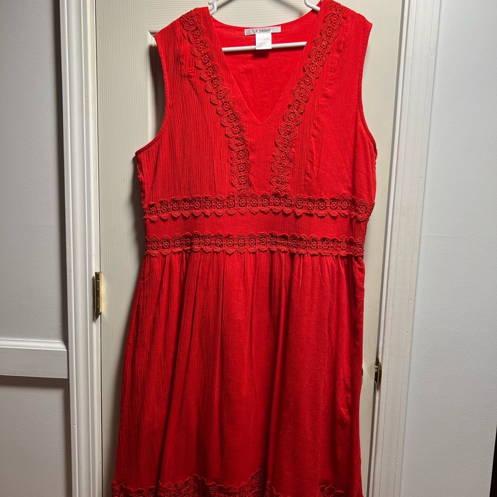 K. Jordan XL Red V-Cut Sleeveless Lace Pattern Dress
